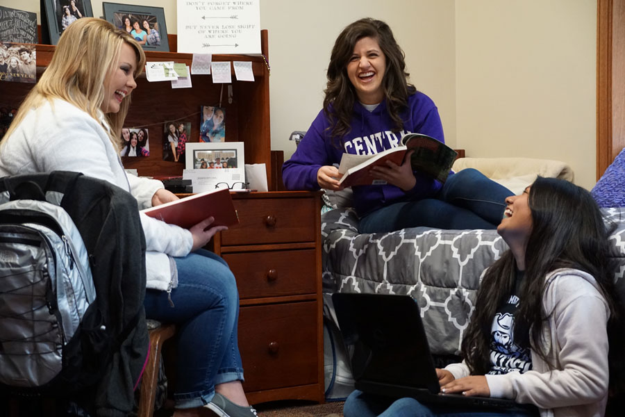 Students studying in Clay Hall dorm room