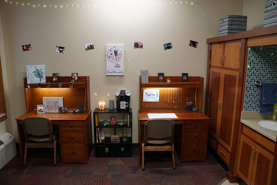 Clay Hall dorm room with two desks