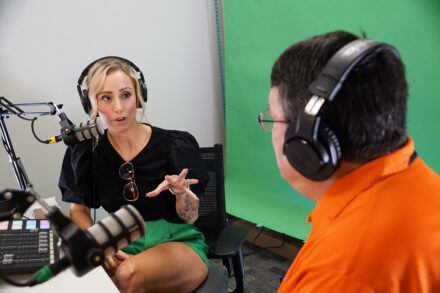 Two people working in a production studio
