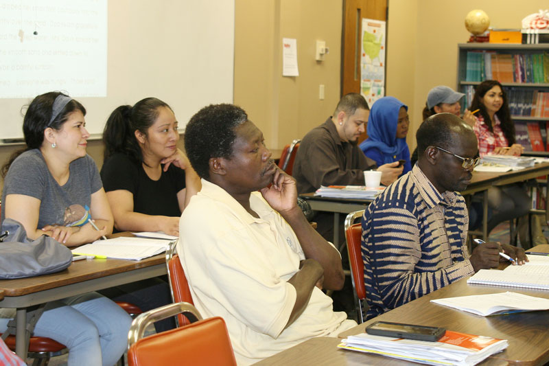 A student prepares to answer a question in English as a second language.
