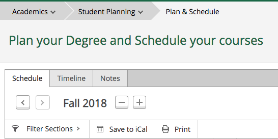 Screenshot of the planning degree and schedule courses