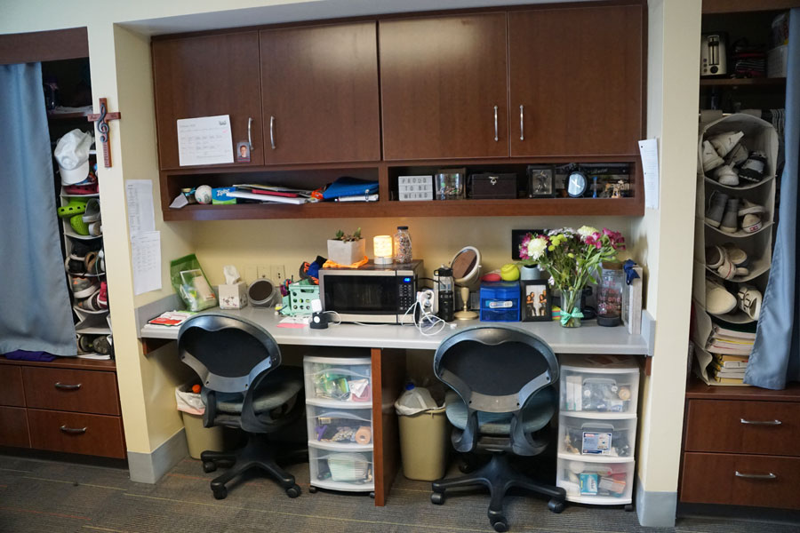 Student desk in a Columbus Campus dorm room.