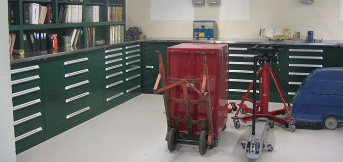 Several heavy tools and toolboxes used in Diesel Technology lab