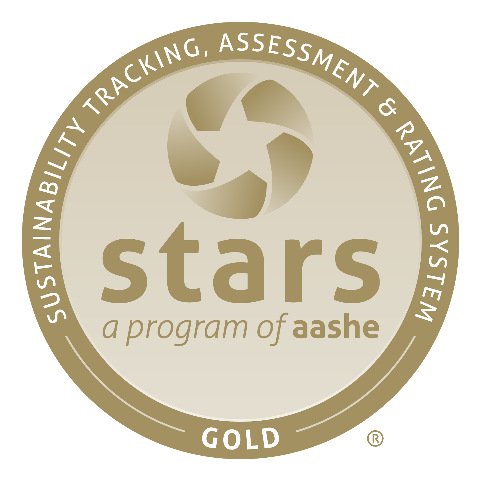 Stars, a program of aashe. Sustainability Tracking, Assessment and Rating System, Gold.