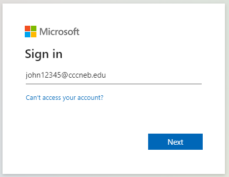 screenshot of Microsoft Sign in with a next button.