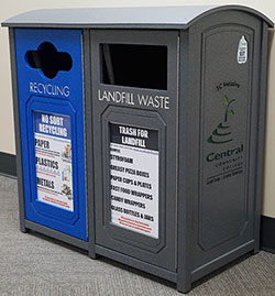 Recycle bins in the hallways and at desks on CCC’s campuses